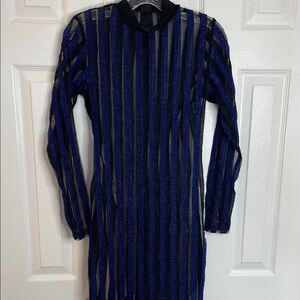 GOOD TIME USA SEMI SHEER STRIPED LONG SLEEVE KNEE LENGTH BODYCON DRESS VINTAGE M